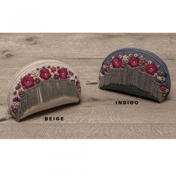 チェーン×フラワーポーチ インディゴ 雑貨 小物 コスメ 化粧品 幅16 通販