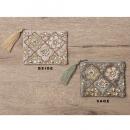 刺繍ビーズポーチ セージ 雑貨 小物入れ 化粧品 コスメ カード 幅13 通販