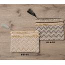 刺繍ビーズジャカードフラットポーチ L ブラック 雑貨 小物 コスメ 通販