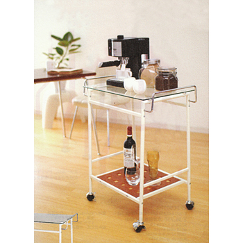 シンプル コンパクト レトロガラストップワゴン(アイボリー)クラシック キャスター付き お洒落