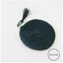 ABACA タッセル ラウンドポーチ GN おしゃれ ナチュラル 直径15cm
