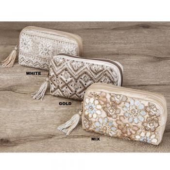 刺繍ビーズポーチ ゴールド 雑貨 小物 コスメ 化粧品 おしゃれ 幅20 通販