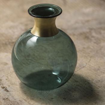 花瓶 ガラスベース グリーン 花器 雑貨 インテリア 飾り 円形 高さ12 通販