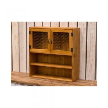 ワイヤーシェルフ 棚 収納 ナチュラル 両開き 木製 カントリー調 茶 ブラウン ワイヤー