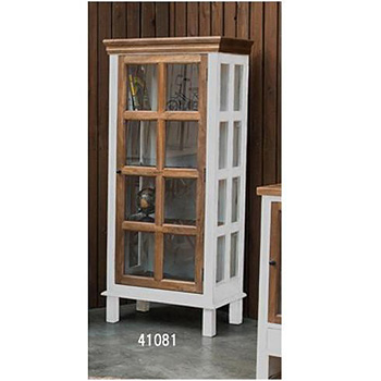 ショーケース 棚 ガラス 収納 スリム ナチュラル 天然木 木製  カントリー調 白 ホワイト