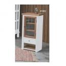 キャビネット 棚 ガラス扉 収納 スリム ナチュラル 天然木 木製 北欧 白 ホワイト 引き出し付き