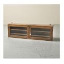 ミニキャビネット 両開き アンティーク家具 おしゃれ 木製 ブラウン ガラス ラック 高さ40