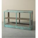 ショーケース 2段 アンティーク家具 シャビー おしゃれ 木製 ディスプレイ グリーン 幅149