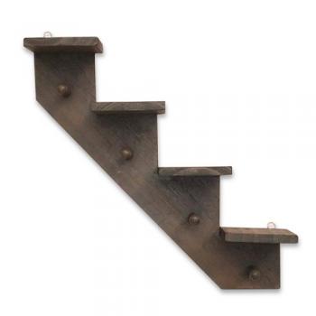 4ステップフックシェルフ ブラウン 木製 ディスプレイ ナチュラル 棚 かわいい ラック 壁掛け