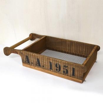 ハンギングネットボックス ナチュラル 木製 アンティーク調 ウォールシェルフ キッチン雑貨