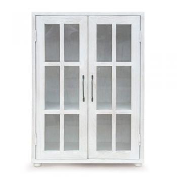 3段ガラスキャビネット ホワイト かわいい カントリー調 ナチュラル 木製 キッチン雑貨 収納