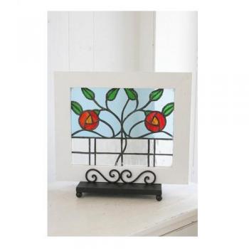 ステンドグラス ツインローズ アンティーク調 薔薇 オブジェ 置物 おしゃれ 白 ホワイト