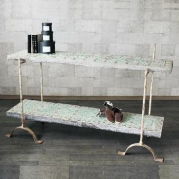 ディスプレイボード アンティークタイルプリント アイアンスタンド 鉄脚 シャビー アンティーク調