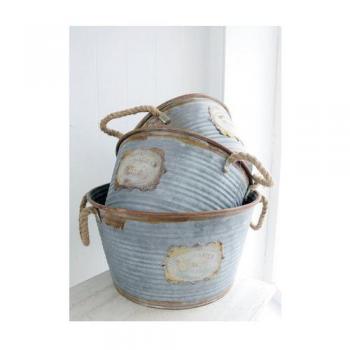 シャビーブリキタブ3点セット アンティーク調 小物入れ 収納 ディスプレイ 置物 バケツ