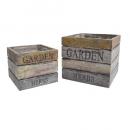 グリーンガーデンボックススクエアset2 プランターケース ヴィンテージ調 木製 おしゃれ ロゴ