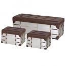 トランク3点セット シルバー スツール リビング 収納ボックス ケース 椅子 幅120~50