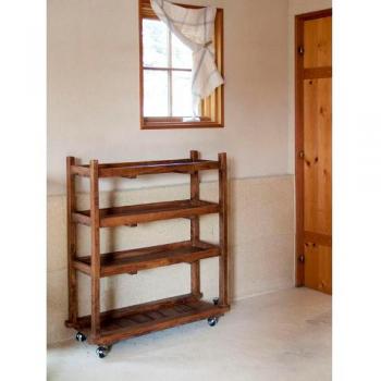 ベーカリーシェルフ ウィズ キャスター キッチン 棚 木製 ナチュラル 4段 アンティーク調