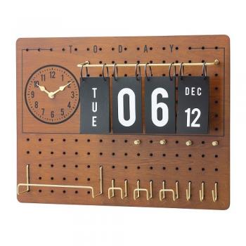 掛け時計 アンティークウッド おしゃれ 日めくりカレンダー ペグボード ブラウン 幅42 5