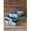 スクエアトレイ ウィズハンドル 3個セット メッキ 缶 ヴィンテージ調 箱 ブルーシルバー