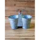 ダブルポット 収納 メッキ 缶 ヴィンテージ調 おしゃれ プランター ブルーシルバー バケツ