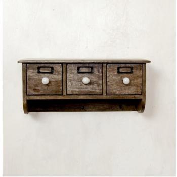 3段ドロワーキャビネット 収納棚 アンティーク調 木製 おしゃれ マンゴーウッド 壁掛け