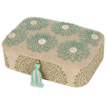 ビーズ刺繍ボックス グリーン 2個セット アクセサリーケース エレガント おしゃれ 上品 幅15