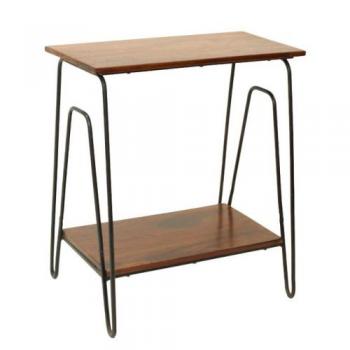 2段サイドテーブル 木製 シンプル アイアン アンティーク調 ハンドメイド 幅42