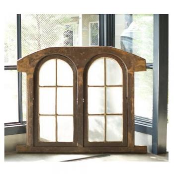 窓扉 木製 ミディアムブラウン アンティーク調 シャビー 窓 おしゃれ 飾り チーク 高さ125