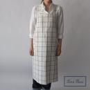 フルエプロン LINEN&COTTON グランチェック WH ホワイト リネン コットン 丈90