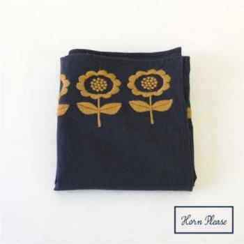 ハンカチ フローレット エンブロイダリー NV ネイビー 刺繍 コットン かわいい 幅55
