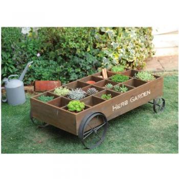 Old-Wood ボックスカート プランターBOX おしゃれ ウッド 車輪 アンティーク調