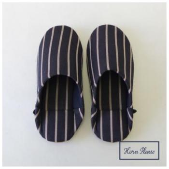 ルームシューズ アウトライン ストライプ メンズ ネイビー 2個セット レーヨン メンズフリーサイズ