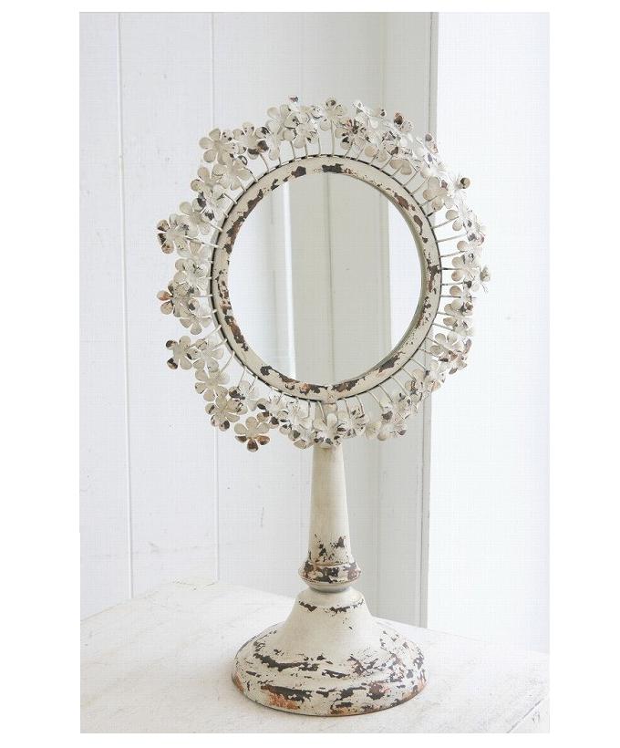 デイジースタンドミラー フレンチ 鏡 おしゃれ 花柄 アンティーク調 卓上 化粧鏡
