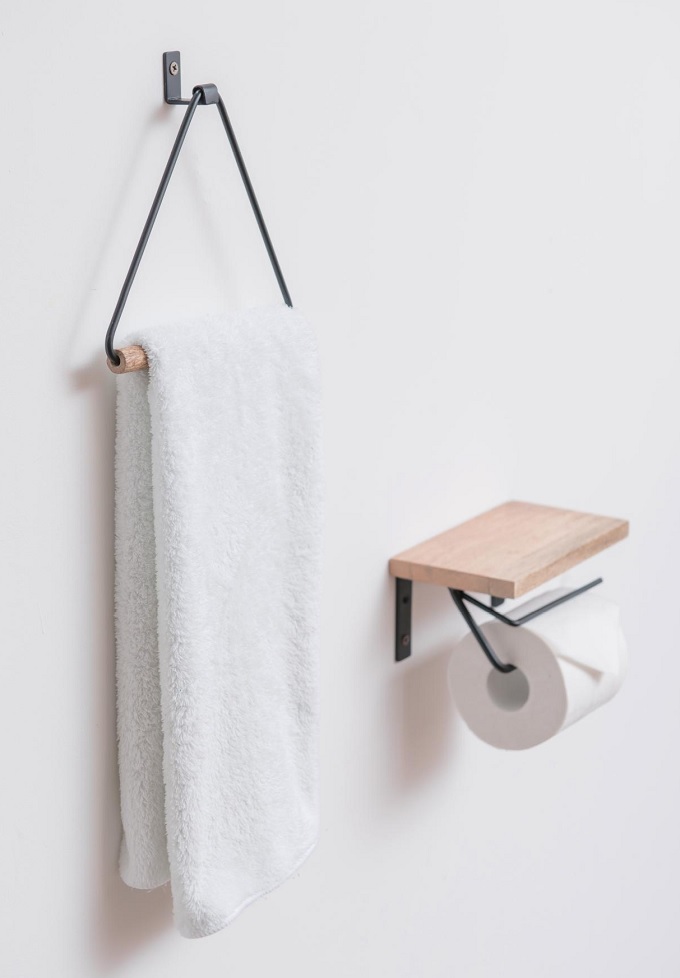 タオルハンガー アイアン ブラック 木製 サニタリー 洗面所 シンプル DIY 幅19