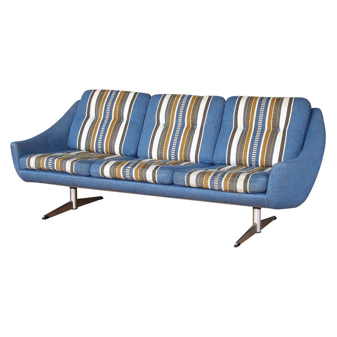 blue striped airport leg sofa