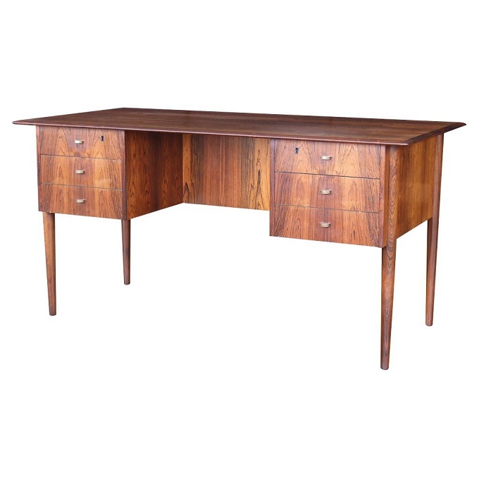 rosewood desk with metal pulls