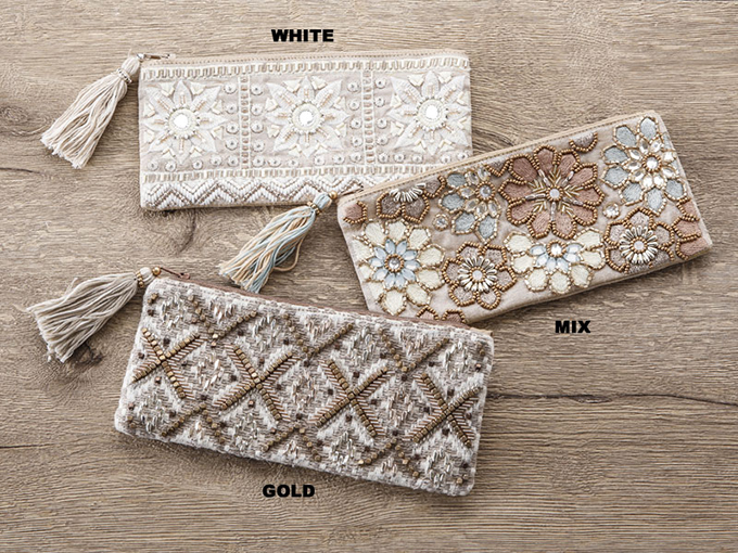 “刺繍ビーズ横長ポーチ”