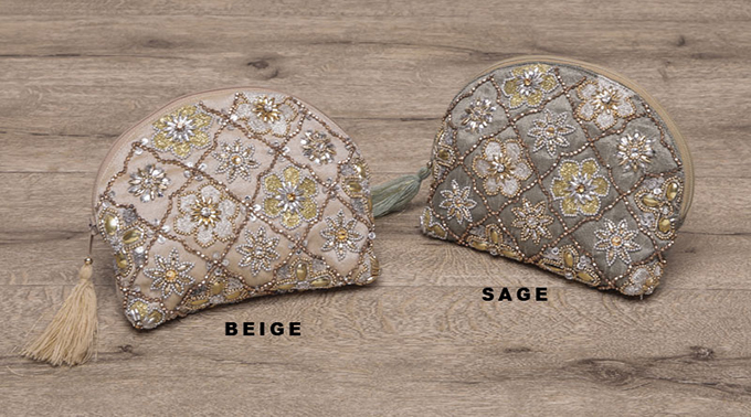 “刺繍ビーズ半円ポーチ”