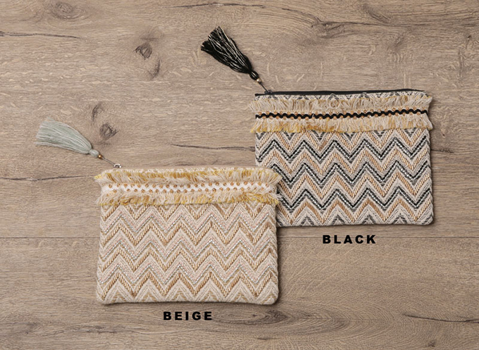 “刺繍ビーズジャカードフラットポーチ”