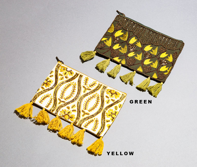 “フリンジ付きビーズ刺繍ポーチ”