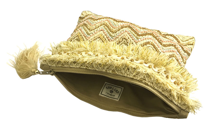 “刺繍ビーズジャカードフラットポーチ”