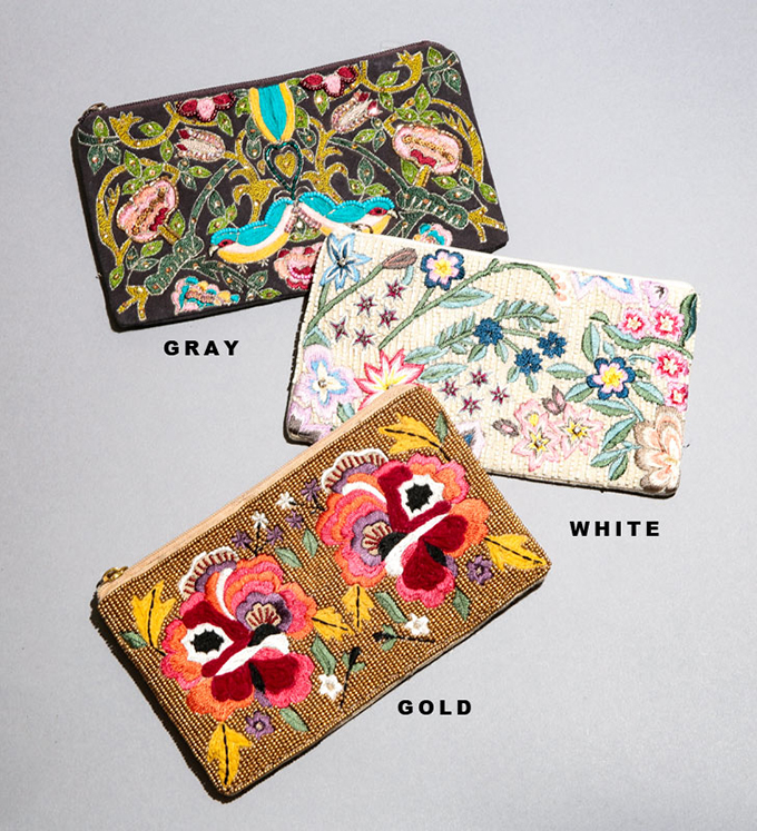 “刺繍フラットポーチ”