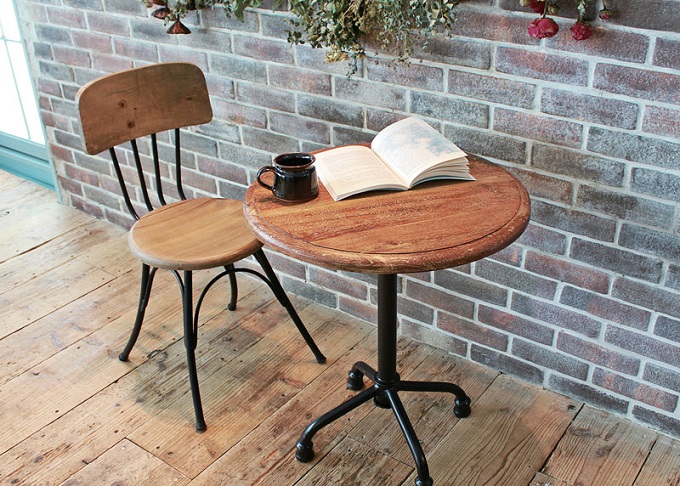 アカシア×アイアンカフェテーブル 木製 ブラック シンプル